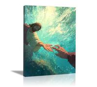 DMZPKZB Gesù Tela Arte murale Gesù salva Dipinto di Cristo che prega, Fede, per soggiorno, camera da letto, decorazione della chiesa(blu)-30x45cm Incorniciato