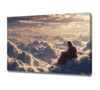 DMZPKZB Gesù Tela Arte murale Gesù seduto sulle nuvole Dipinto di Cristo che prega, Fede, per soggiorno, camera da letto, decorazione della chiesa(Bianco)-60x90cm Incorniciato