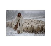 DMZPKZB Gesù Tela Arte murale Peccore nella neve Dipinto di Cristo che prega, Fede, per soggiorno, camera da letto, decorazione della chiesa(Bianco)-30x45cm Non incorniciato