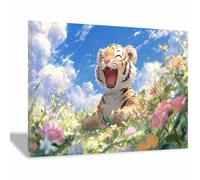 DMZPKZB Impression sur toile représentant des animaux Cucciolo di tigre pour le salon, la chambre à coucher,le couloir, décoration de la maison(blu137)-50x70cm Incorniciato