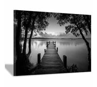 DMZPKZB quadri bianco e nero Il vento del ponte sul lago Grande Quadro Su Tela,moderni soggiorno da Parete Decorazione,per bagno Soggiorno Corridoio Ufficio(Bianco e nero)-80x120cm Incorniciato