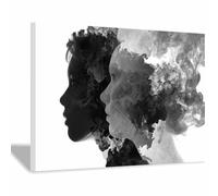 DMZPKZB quadri bianco e nero Il volto del fumo Grande Quadro Su Tela,moderni soggiorno da Parete Decorazione,per bagno Soggiorno Corridoio Ufficio(Bianco e nero)-70x100cm Incorniciato