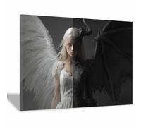 DMZPKZB Quadri Nero Bianco Moderni Soggiorno Angeli e demoni Pittura a su tela Poster,decorazione parete,per sala da pranzo,camera da letto,Ufficio(Bianco e nero)-70x100cm Incorniciato