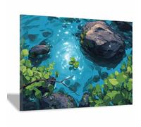 DMZPKZB Quadro con paesaggi naturali Foglie e acqua decorazione murale con stampa su tela,opera d'arte dipinta per camera da letto,soggiorno,corridoio,chiesa(verde09)-60x90cm Incorniciato