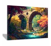 DMZPKZB Quadro con paesaggi naturali Ponte e acqua decorazione murale con stampa su tela,opera d'arte dipinta per camera da letto,soggiorno,corridoio,chiesa(Multicolore03)-50x70cm Incorniciato