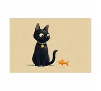 DMZPKZB Toile d'animaux amusants Gatti e pesci Affiche d'art imprimée, pour le salon, la chambre,couloir,bureau,la salle de bain,l'hôtel ou le café(nero107)-50x70cm Non incorniciato