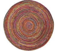 DN HANDICRAFT 5 ft Bellissimo tappeto rotondo in cotone misto iuta rosso Chindi fatto a mano in fibra naturale indiana 150x150 CM (5x5 piedi quadrati rotondi) Tappeto circolare, Tappeti per soggiorno