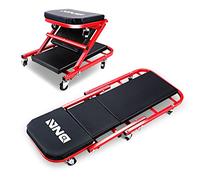 DNA MOTORING TOOLS-00186 40 pollici 2 in 1 pieghevole auto Creeper/Seat rotante, 6 pezzi ruote da 5,1 cm, capacità di peso 150 kg, rosso
