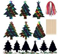 Dncvb 108 Pcs Set Natale Scratch Art Bambini, 48 Pezzi Segnalibro Scratch Natale con 36 Corde Colorate e 36 Penna in Legno, Set Natale Scratch Art Bambini per Regalini Natale