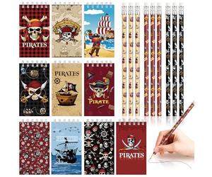 Dncvb 22 Pezzi Set di Cancelleria Pirata 10 Mini Quaderni 12 Matite Pirati, Piccoli Taccuini, Mini Taccuini per Bambini, Compleanno, Scuola, Ufficio, Casa