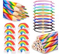 Dncvb 30 Pezzi Set di Matite colorate arcobaleno, 10 Matite Colorate Bambini 10 Gomme Arcobaleno 10 Braccialetti Cuore Amicizia, Matite Colorate 4 in 1 per Arte Disegno, Regalo per Bambini
