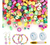 Dncvb 300 perline di frutta da infilare, 26 motivi di frutta e polimeri di clay beads, perline di frutta per braccialetti con forbici, filo elastico per gioielli fai da te