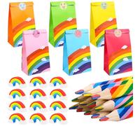 Dncvb 36 Pieces Rainbow Coloured Pencils, 12 Coloured Pencils, 12 Gomme Arcobaleno, 12 Rainbow Sacchetti Regalo, Regalo Festa Bambini, Articoli per Feste