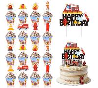 Dncvb Decorazione per torta con vigili del fuoco, decorazione per torte, pompiere, cupcake, pompiere, decorazione per feste di compleanno