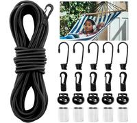 Dncvb Fasci di Corda Elastica in Gomma 5mm 12m Corde Elastiche, Cinghie Elastiche con 5 Ganci a Spirale, 5 Morsetti a Strozzo, 5 Ganci in Plastica, 5 Fermacorda, per Barca, Campeggio, Rimorchio