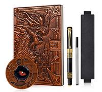 DND Dragon - Diario di viaggio in pelle goffrata 3D, formato A5, vintage, con custodia per penna e penna, diario giornaliero a righe fatto a mano, per uomini e donne (drago rosso)