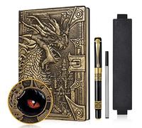 DND Dragon - Taccuino in pelle goffrata 3D, formato A5, vintage, con custodia per penna e penna, diario giornaliero a righe fatto a mano, per uomini e donne (drago bronzo)