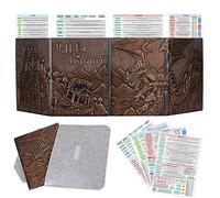 DND Dungeon Master - Schermo in finta pelle con drago e mimica in rilievo, quattro pannelli con tasche, schermo DM per Dungeon e Dragon, Pathfinder, D&D
