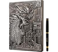 DND Notebook/Taccuino/Diario, 200 Pagine, Copertina in Ecopelle Goffrata con Drago d'Argento 3D, con Penna, Ideale per Dungeons & Dragons/D&D/GDR/RPG, Regalo Nerd Fantasy DM e Giocatori, Uomini/Donne