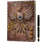 DND Notebook/Taccuino/Diario, 200 Pagine, Copertina in Ecopelle Goffrata con Fenice Rosa 3D, con Penna, Ideale per Dungeons & Dragons/D&D/GDR/RPG, Regalo Nerd Fantasy DM e Giocatori, Uomini/Donne