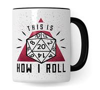 DnD Roleplay - Tazza con scritta in lingua tedesca "This is how I roll Spruch, D20 Dice Idee regalo, Pen & Paper Tabletop D20, motivo a cubo, RPG Dungeon (bianco e nero)