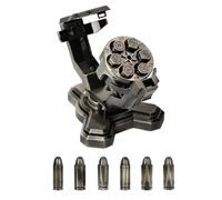 DND Set di dadi a forma di proiettile con girandola cilindrica e supporto poliedrico in metallo, per giochi da tavolo a tema crimine di guerra e fantascienza