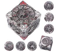 DND Spinner Dice - Set di dadi 7 in 1 in metallo con design drago 3D | Design unico per dungeons & Dragons RPG Polyedder Dadi per giocatori D&D e DM (argento)