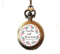 DNDEEZ Collana con orologio da tasca con dedica biblica "I am his and he is mine." Canzone di Salomone 6: 3" Charm Jewelry Glass Photo Jewelry, bronzo
