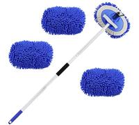 DNDGDLUA Spazzola per lavaggio auto, 160 cm, con manico telescopico, per camper, auto, set di pulizia in microfibra, set 2 in 1, spazzola telescopica anti-graffio, ricambio (3 testine mopp)