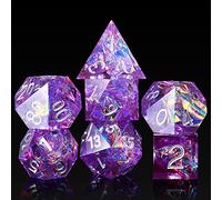DNDND Set di 7 dadi a bordo affilato, fatti a mano, con custodia regalo, per DND Dungeon e Dragon Game (viola con numero argento)