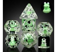 DNDND - Set di dadi D&D a forma di rana, in resina, poliedrici, con sacchetto in velluto, per giochi di ruolo DND Dungeons & Dragons, 7 pezzi (set di dadi DND a forma di rana