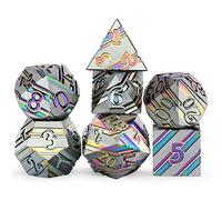 DNDND Set di dadi in metallo a righe arcobaleno DND, 7 pezzi, in lega di zinco, con custodia regalo, per D&D Dungeons and Dragons (arcobaleno)