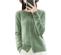 Dndrdhfb Cardigan da donna in lana merino, girocollo, maniche lunghe, cardigan morbido per tutte le stagioni, verde, L