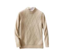 Dndrdhfb Pullover da uomo a righe obliquo girocollo, maglione morbido in lana tinta unita, top di grandi dimensioni, Beige, S