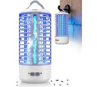 Dnenellr Lampada Antizanzare, 4000mAh Zanzariera Elettrica Ricaricabile, 3000V Lampada Zanzare Interno 2 in 1 con LED, IPX4 Portatile per Zanzare, Esterno e per Casa, Giardino, Cucina (Bianco Grigio)