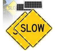 DNEPEI Cartello Solare di rallentamento per la Sicurezza del quartiere, Cartello in Alluminio da 24"/30" con LED Lampeggiante Luminoso per rallentare Le Auto Che sfrecciano 2pack-24in