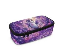 Dngkaoje Astuccio grande per ragazze e ragazzi, astuccio estetico con cerniera, grazioso astuccio per la scuola, Grazioso pinguino viola, L10.2xW4.5xH3.2 inches, Con tasca per il