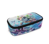 Dngkaoje Astuccio grande per ragazze e ragazzi, astuccio estetico con cerniera, grazioso astuccio per la scuola, Tartaruga Oceani, L10.2xW4.5xH3.2 inches, Con tasca per il