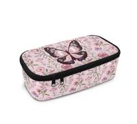 Dngkaoje Astuccio grande per ragazze e ragazzi, astuccio estetico con cerniera, grazioso astuccio per la scuola, Farfalla Fiori Rosa, L10.2xW4.5xH3.2 inches, Con tasca per il