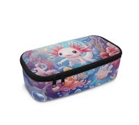 Dngkaoje Astuccio grande per ragazze e ragazzi, astuccio estetico con cerniera, grazioso astuccio per la scuola, Oceani Axolotl, L10.2xW4.5xH3.2 inches, Con tasca per il