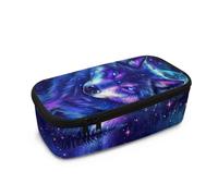 Dngkaoje Astuccio grande per ragazze e ragazzi, astuccio estetico con cerniera, grazioso astuccio per la scuola, Lupo Notte Stellata, L10.2xW4.5xH3.2 inches, Con tasca per il