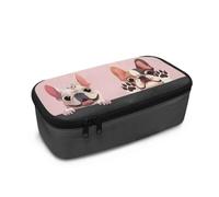 Dngkaoje Astuccio portapenne di grande capacità per la scuola, ragazzi e ragazze, astuccio da viaggio, Simpatico cane rosa, L10.2xW4.5xH3.2 inches, Con tasca per il