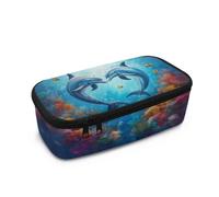 Dngkaoje Astuccio portapenne di grande capacità per studenti delle scuole superiori, astuccio per ufficio e università, Motivo delfino oceano, L10.2xW4.5xH3.2 inches, Con tasca per il