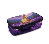 Dngkaoje Astuccio portapenne di grande capacità per studenti delle scuole superiori, astuccio per ufficio e università, Cavallo Fiore Viola, L10.2xW4.5xH3.2 inches, Con tasca per il