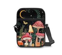 Dngkaoje Borsa a tracolla da donna, borsa a tracolla da viaggio, mini portafoglio con cerniera e tracolla regolabile, Notte dei funghi, L7xW2xH9 inches