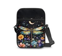 Dngkaoje Borsa a tracolla da donna, borsa a tracolla da viaggio, mini portafoglio con cerniera e tracolla regolabile, Fiori di libellula, L7xW2xH9 inches