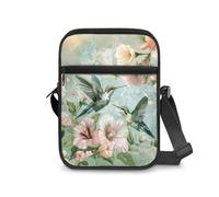 Dngkaoje Borsa a tracolla da donna, borsa a tracolla da viaggio, mini portafoglio con cerniera e tracolla regolabile, Colibrì Fiore, L7xW2xH9 inches