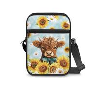 Dngkaoje Borsa a tracolla da donna, borsa a tracolla da viaggio, mini portafoglio con cerniera e tracolla regolabile, Girasole Highland Mucca, L7xW2xH9 inches