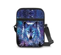 Dngkaoje Borsa a tracolla da donna, borsa a tracolla da viaggio, mini portafoglio con cerniera e tracolla regolabile, Lupo notturno stellato viola, L7xW2xH9 inches