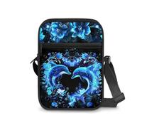 Dngkaoje Borsa a tracolla da donna, borsa a tracolla da viaggio, mini portafoglio con cerniera e tracolla regolabile, Delfino neon blu, L7xW2xH9 inches